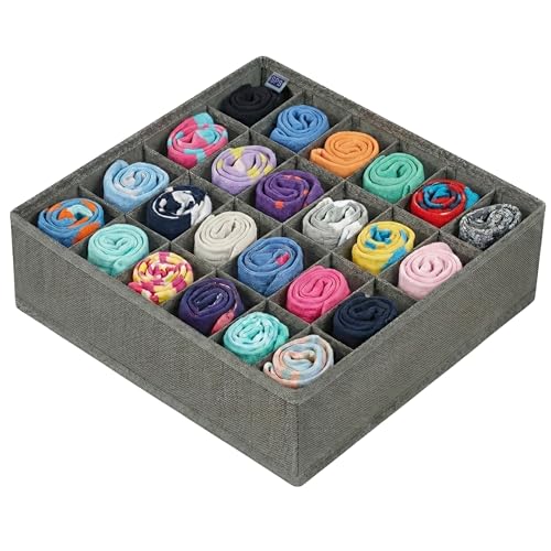 Image of Skrill 24-Compartment - Set of 2 | Non-Woven Foldable Cloth Storage Box Set Underwear, Socks, Ties, Scarves, Bras, Lingerie Drawer Organization | Space Saving Divider Organizer Closet Storage | Grey