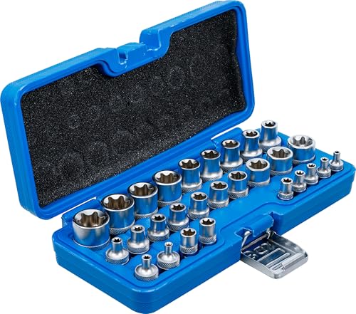 BGS 70099 | Steckschlüssel-Einsatz-Satz, E-Profil | Antrieb Innenvierkant 6,3 mm (1/4\)/12,5 mm (1/2\) | SW E4-E24 | 28-tlg.