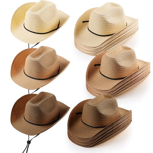 Unittype Adults Cowboy Hats Bulk Western Party Straw Hat for Women Men Unisex Cowboy Cowgirl Costume Accessories Set (3 Colors 24 Pcs)