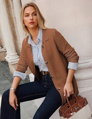 GRACE KARIN Women's Fall Long Cardigan Sweaters with Pockets, Button Knit Blazer Trendy, Open Front Dressy Casual Jacket4