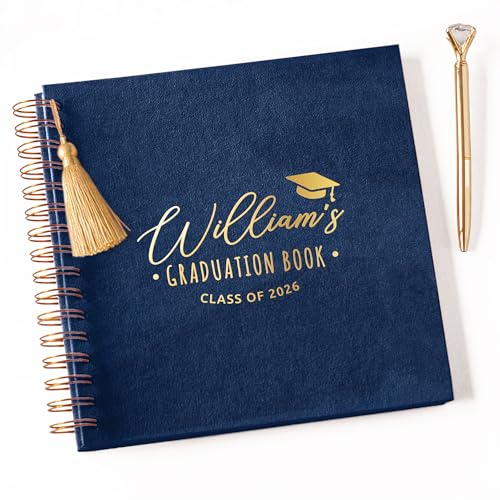 Image of Graduation Guest Book - Grad Party Sign-In Book, Custom Scrapbook Photo Album to Sign with Polaroid Instax Photos - Fits 4x6 or 5x7 Pictures (Navy, Small - 8.3x8.3 inch)