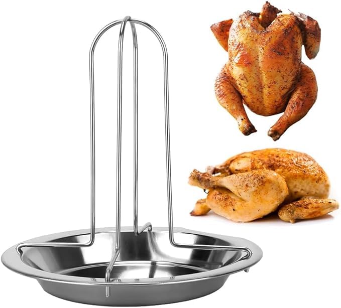 Stainless Steel Chicken Roaster Rack with Drip Pan – Non-Stick Vertical Chicken Grill Stand for Oven & BBQ – Detachable, Portable, & Easy to Clean – Roasting Grill Stand for Outdoor & Indoor Cooking