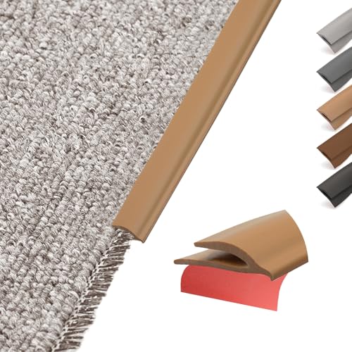Flexible PVC Carpet Edge Trim Strip, Self Adhesive, Cuttable Carpet & Floor Transition Strip from Carpet to Tile, Waterproof Edging for Rugs & Mats, High Traffic Safety,Fits Thin Carpets≤5mm (0.2Inch)