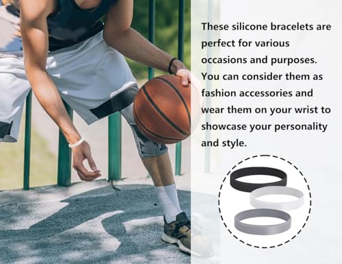 ZoeTekway 12 Stück Silikonarmband,Blanko Silikon Armband,Herren Damen Kinder Einfarbig Armbänder,für Fitness Laufen Sport Party Geschenke(Schwarz,Weiß und Grau)