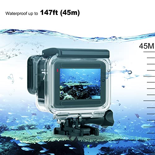 GEPULY Waterproof Housing Case with Diving Filters for GoPro Hero 5 6 7 Black Hero (2018) Cameras - 45M Underwater Diving Housing Shell with Red/Light Red/Magenta / 5X Close-up Filters