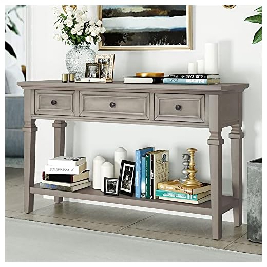 P PURLOVE Console Table with Drawers and Shelf, Sofa Table Entryway Table for Entryway Living Room Hallway (Gray Wash)