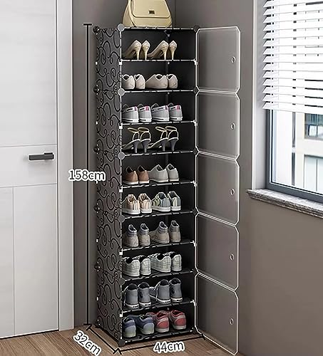 Image of Shoe Rack Multipurpose 5 Shelves Shoe Rack with Zip Door Cover & Side Pockets, Multiuse Wide Shelve,Rack for Footwear, Toys, Clothes (Black, 10-Layer)