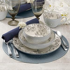 Pfaltzgraff gabriela gray 16 piece stoneware dinnerware set service for 4 gabriela grey  urban country home decor