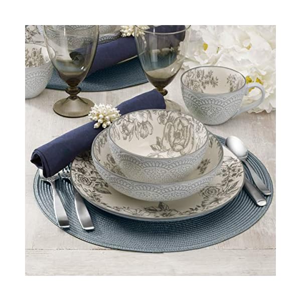 Pfaltzgraff gabriela gray 16 piece stoneware dinnerware set service for 4 gabriela grey  urban country home decor
