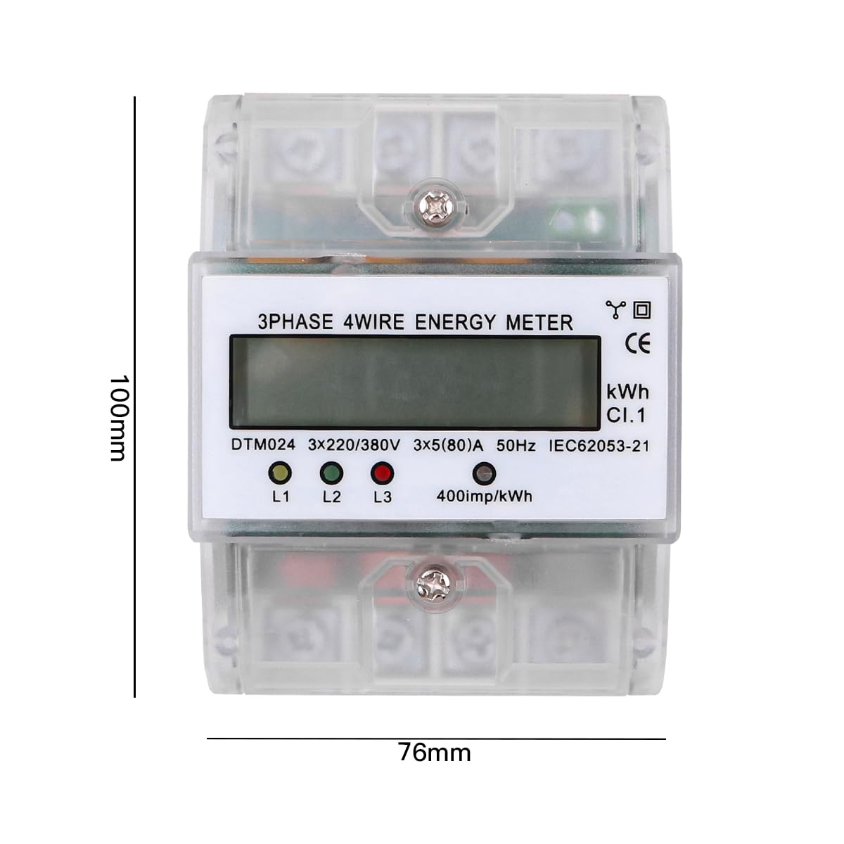 Alnicov Cyfrowy licznik prądu z wyświetlaczem LCD, 3 x 230/400 V, 5 (100) A, licznik pośredni, licznik prądu przemiennego do 35 mm szyny DIN, 3 fazy, 4 przewody