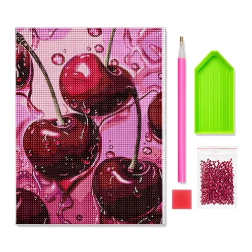Pintura de diamantes para adultos 5D de cerezo rosa con diamantes de imitación