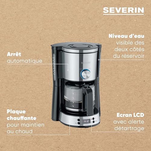 Severin Cafetière Programmable "TYPE Switch", 1000 W, jusqu‘à 10 tasses, AromaSwitch, Sélecteur d'arômes, Noir/Inox, KA 4826