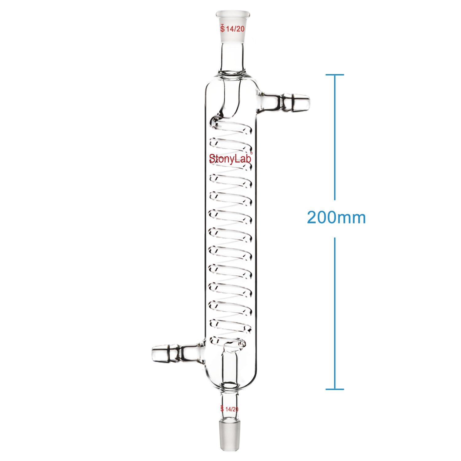 stonylab Condensatore Graham in Vetro Borosilicato con Giunto 14/20, Lunghezza del Guscio 200 mm, Condensatore in Vetro per Laboratorio