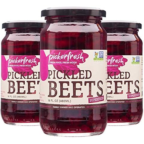 Pickerfresh Pickled Beets, 16 Oz, Pack of 3, 100% Natural and Certificated Crinkle Cut Sliced Beetroot, No Artificial Color, and No Preservatives, Non-GMO, Gluten Free, Kosher, Ready to Eat Cover