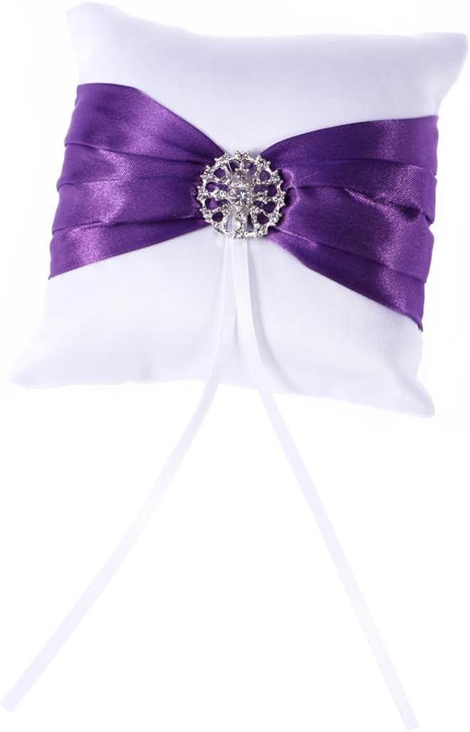 ABOOFAN Bride's Ring Pillow Wedding Ring Bearer Pillow Crystal Lace and Ribbon for Wedding Ceremony