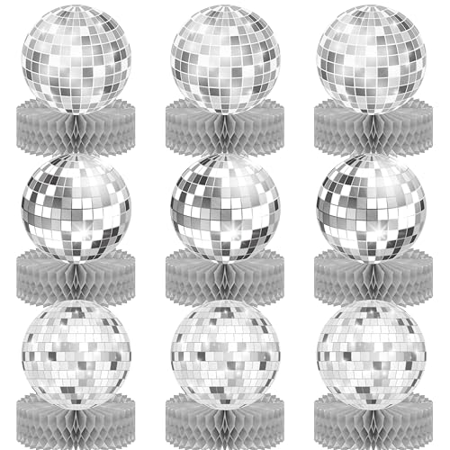 Disco Ball Honeycomb Centerpieces Silver Disco Fever Party Decoration Disco Ball Centerpieces for Table 70s Disco Party Table Decoration for Back to 70s Party Supplies