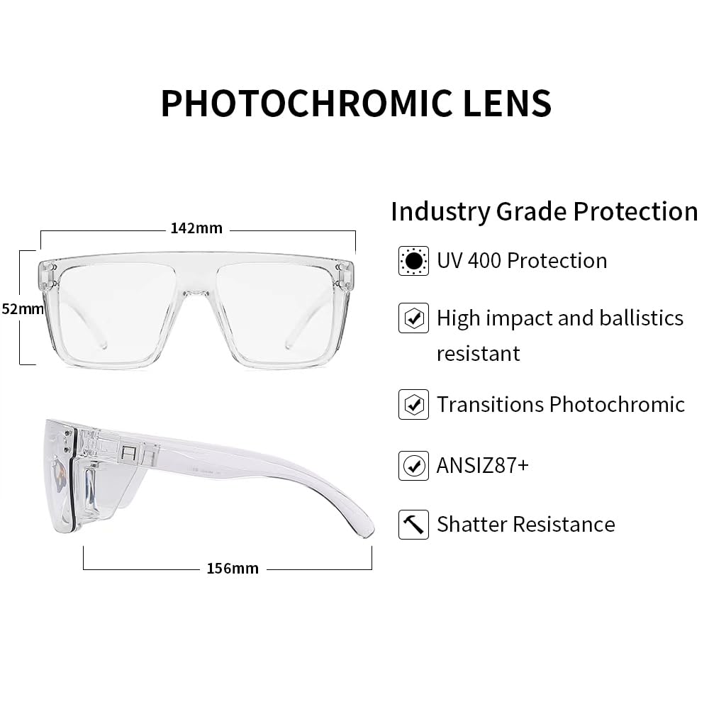 UV400Transition - Gafas de seguridad fotocromáticas de transición con lentes de color gris claro a oscuro, marco de estilo envolvente aprobado por ANSI Z87