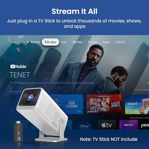 Image of WISHOLY Mini Projector Native 1080P, Portable Outdoor Movie Projector with WiFi and Bluetooth, 4K Supported, Compatible with Smartphone, HDMI, USB, TV Stick, PS5 for Home Theater, Bedroom, Outdoor Use