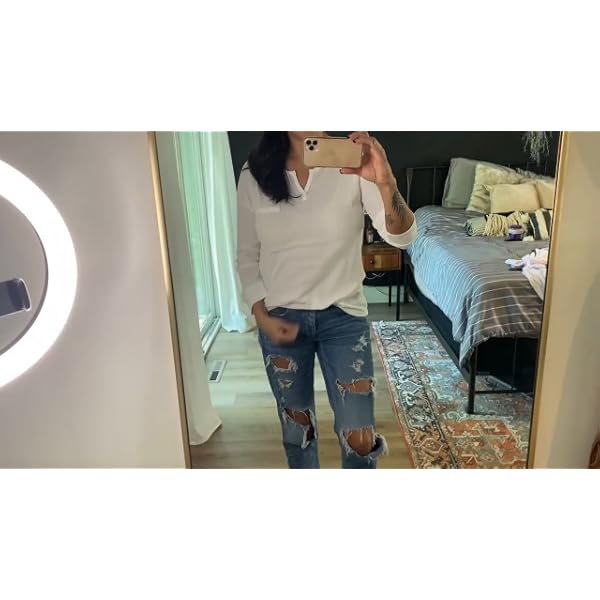 KONCLE-Womens-Long-Sleeve-Casual-V-Neck-Waffle-Knit-Shirts-Tunic-Tops-for-Women Koncle Womens Long Sleeve Tee Shirt Casual Waffle Knit Tops for Women V Neck Fall Clothes for Women Navy L