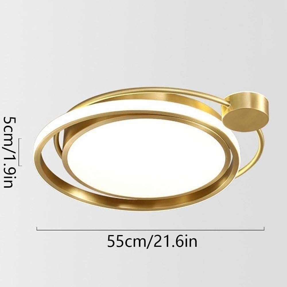 Nordic Modern All Copper Round Gold Ceiling Lamp, LED 3-Color Dimming Whit Acrylic Shade Ceiling Light, Ceiling Recessed Lighting Fixture, for Living Room Bedroom ﻿ ﻿(55CM)