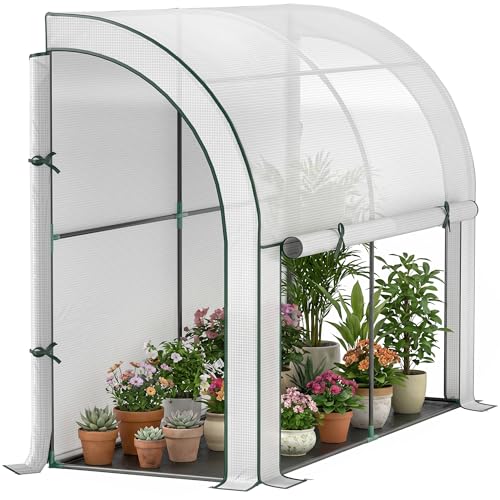 Outsunny Gewächshaus mit Rolltür, Winterfest Foliengewächshaus aus Stahl, Treibhaus für Balkon, Garten, Tomatenhaus mit UV Schutz 200x80x157cm Tomatengewächshaus für Gemüse Blumen Pflanzen Weiß