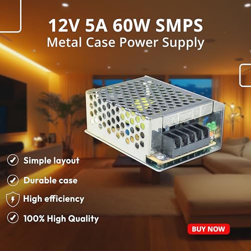 Image of Electronic Spices 12V 5A 60W SMPS Power Supply S-60-12 | AC to DC Adapter | Ideal for DIY Projects, Home & Commercial Lighting