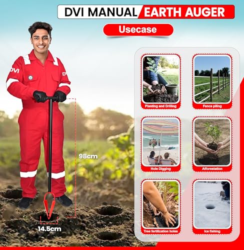 Image of DVI Heavy Duty Steel Post Hole Earth Auger With Long Handle | Quick Digging for Lawn and Yard | Garden Hand Auger | High Carbon Steel Handle (Multicolor)