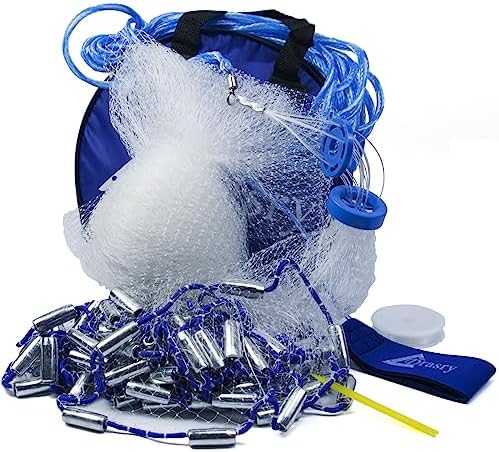 Drasry Saltwater American Fishing Cast Net 3/8inch Mesh Size for Bait Shrimp Trap Fish Heavy Duty Sinkers Throw Net 3FT/4FT/5FT/6FT/7FT/8FT/9FT/10FT Radius