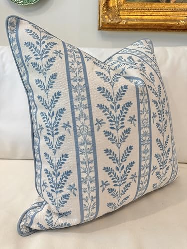 Jillien Harbor “The Louis” Blue Floral Block Print Pillow Cover – Decorative Throw Pillow Cover with Off-White Background – Grandmillennial Home Decor, 20" x 20" - Image 3