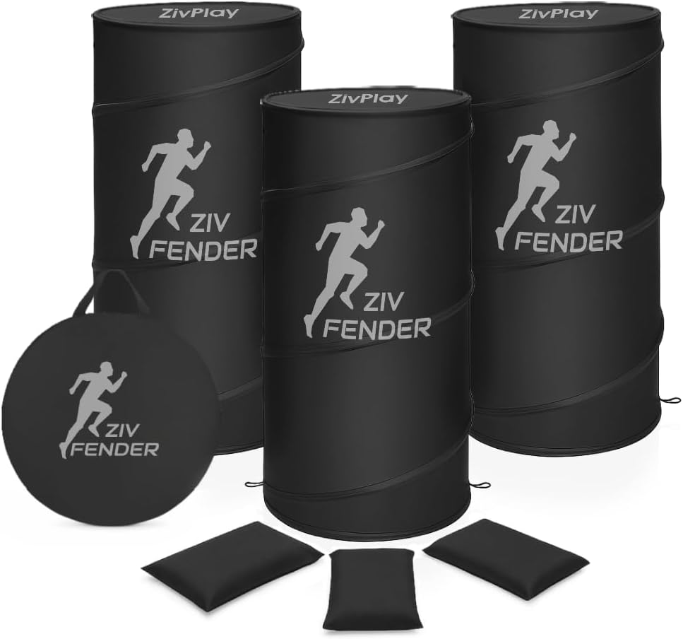 Pop Up Defender Soccer and Basketball Defender Dummy Practice Equipment for Defence Training Drills with Pack of 3 Pop Up Barrels Sand Bags and Carry Bag Color Black