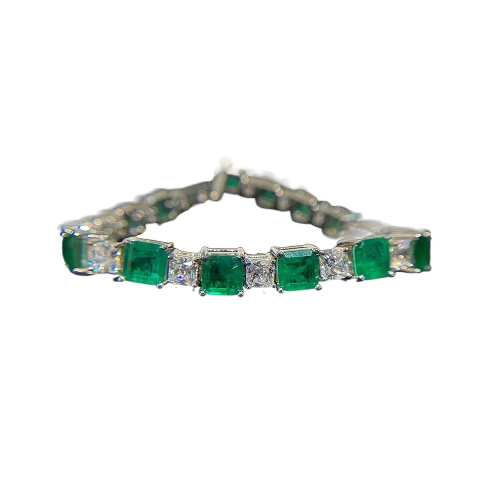 Rabnzhdeo Women's Synthesis Emerald Trendy 3Pcs/Slot 15-18Cm 925 Sterling Silver Synthesis Compatible With Colombian Emerald Diamond Bracelets For S925 Silver Chain Bracelets(Synthesis Emerald)