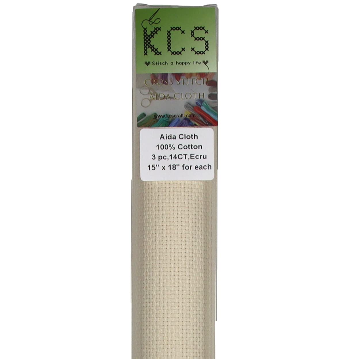 KCS 3 pc of 15" x 18" Counted Cross Stitch Cotton Aida Cloth Needlework Rolled Fabric Box,14CT,Ecru