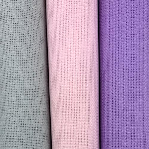 Image of KCS 3 pc of 15 inch x 18 inch(38cmx45cm) 18 Count Cross Stitch Cotton Aida Cloth Needlework Rolled Fabric Box,18CT,Light Grey+Pink+Lavender
