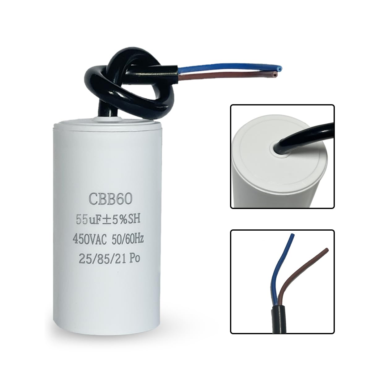 CBB60 450V 55uf 50/60HZ Kondensatory, Kondensatory tłumiące, Kondensatory rozruchowe silnika,Kondensatory microfarad (z przewodami) do kosiarek