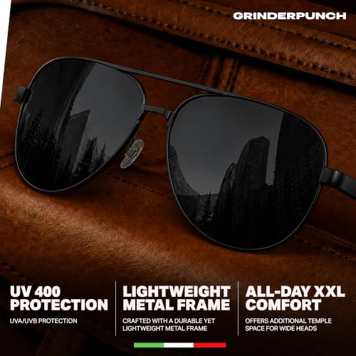 Image of grinderPUNCH XL XXL Aviator Sunglasses Men Big Head Oversized Polarized
