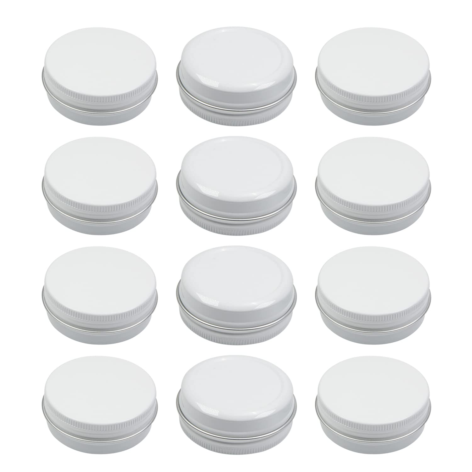 Othmro 24Pcs 1oz Metal Round Tins Aluminum Tin Cans Jar Refillable Containers 30ml Tin Cans Tin Bottles Containers with Screw Lid for Salve Spices Lip Balm Tea Candies White 50×20mm