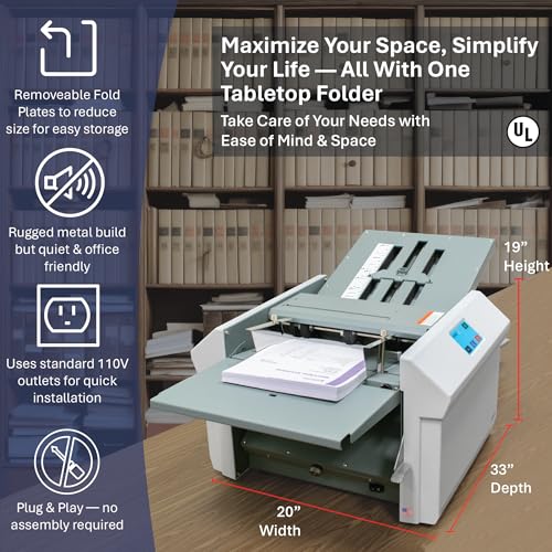 Formax FD 346 Touchscreen Desktop Office Folder with Color Touchscreen Graphics-Based, Telescoping Output Stacker, Up to 15500/h Speed, Folds Up to 12\" x 18\", and Adjustable Stacker Wheels - Thumbnail 2