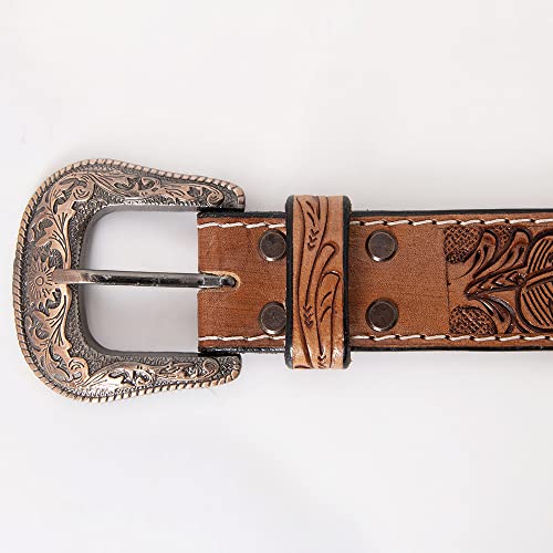 HILASON Western Genuine Leather Belt for Men Women Cowboy Cowgirl Handmade Unisex Full Grain Heavy Duty Tooled Beaded4