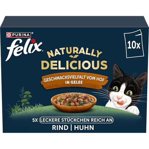 Felix Naturally Delicious Katzenfutter nass Geschmacksvielfalt vom Hof mit Gemüse in Gelee 6er Pack (10 x 80g)
