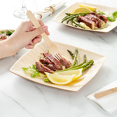 Image of Restaurantware Midori 8 x 8 Inch Large Square Palm Plates 100 Microwavable Palm Leaf Plates - Freezable Sustainable Areca Palm Leaf Plates Oven-Ready For Hot & Cold Foods