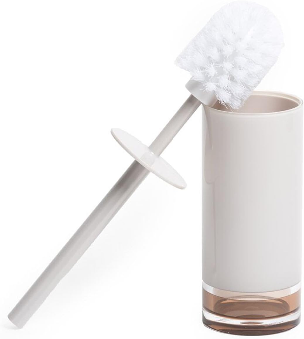IMMANUEL Float Premium MS Acrylic Toilet Brush with Holder Canister | Two-Tone | Brown White | Modern Home Decor-