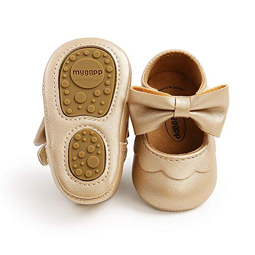Image of Baby Girls Mary Jane Flats with Bowknot Flowers Princess Wedding Dress Ballet Shoes Non-Slip Toddler First Walkers Newborn Crib Shoes