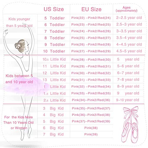 iCKER Girls Pink Ballet Dance Shoes Split Sole with Satin Ballet Slippers Flats Gymnastics Shoes BA01-White-6 Big_Kid