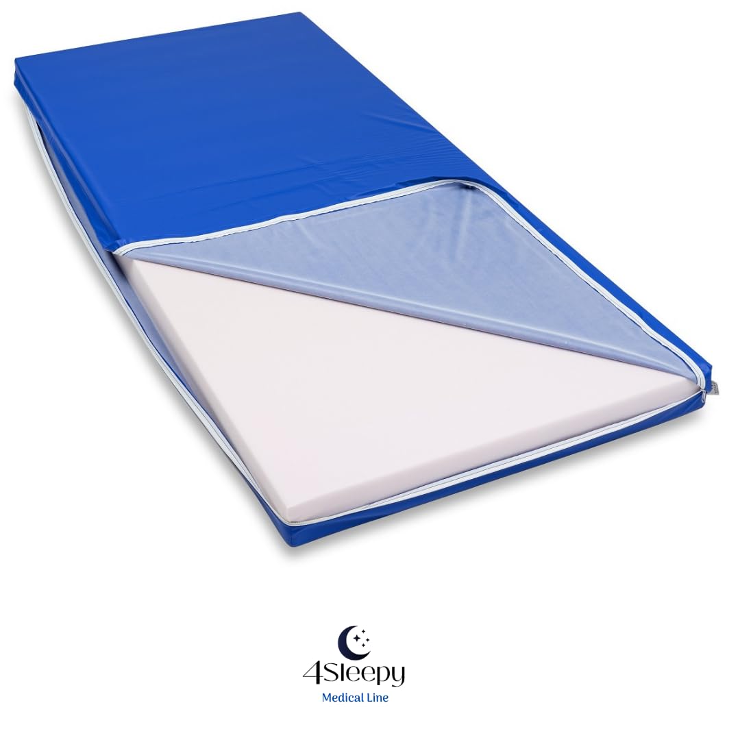 Wasserdichter Matratzenschoner in blau. atmungsaktiv und abwischbar 90x200 cm für Matratzen-Höhe 12 cm - Made in Europe. Waschbarer, Wasserdichter Bezug für Krankenhaus-Rehabilitationsmatratzen.