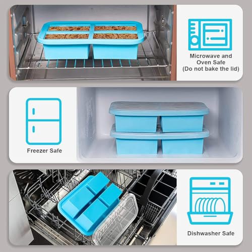 Image of Supvox 4-Grid Ice Cube Tray Large Frozen Soup Cube Mold with Lid Food-Grade Silicone Mold Tray for Miso Soup Cubes, Curry Cubes, Yogurt Frozen Cubes Multi Purpose Silicone Mold Tray