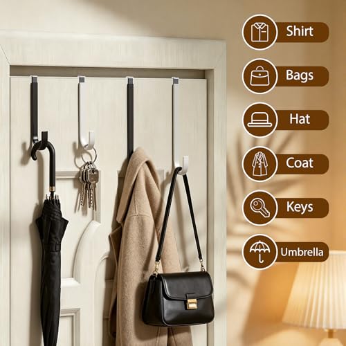 WLCSNG Over the Door Hooks, Anti-Scratch Over the Door Hanger for Towels, Robes, Jackets and Keys, Heavy-Duty Storage Solution for Bathrooms, Bedrooms, Kitchens, Laundry Rooms, and Closets. by WLCSNG - Used condition - Image 4