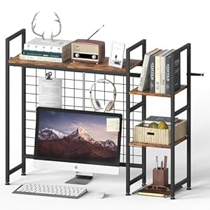 Desktop Shelf, Computer Desktop Bookcase, 37.4″ Desk Bookshelf, Desk Hutch Organizer for Computer, 3-Tier Multipurpose Wood Desk Hutch Bookshelf