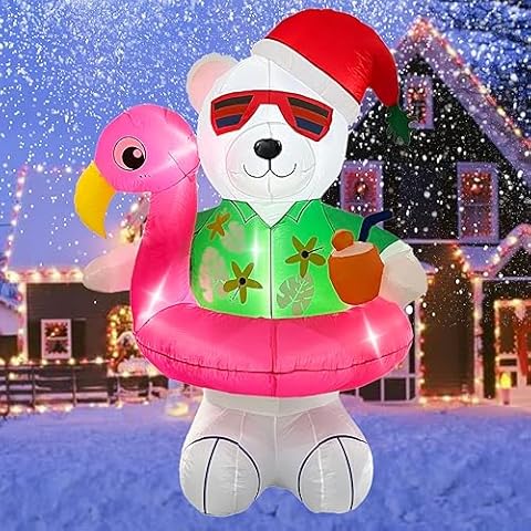 Kofero Christmas Inflatables Outdoor Decorations 6FT Hawaii Polar Bear Cute Blow up Xmas Decoration with Led Lighted Inflatable Yard Décor for Indoor Outside Holiday Party Garden Lawn Cover
