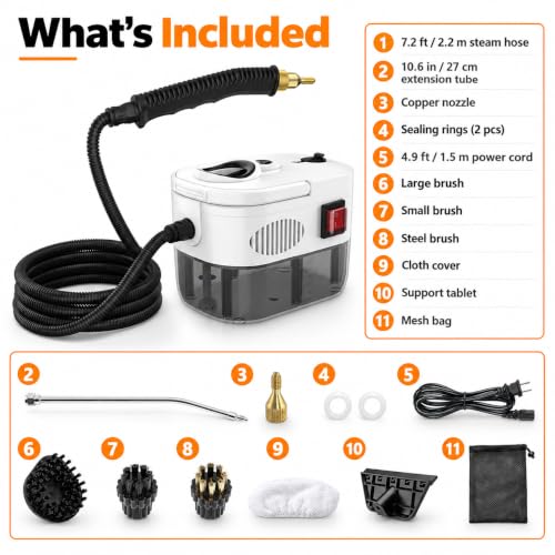 SZFYHMA Steam Cleaner, 6-Level Adjustable Portable Steamer Handheld, Fast Heat-Up, 1.2LTank, Steamer Cleaning with 8 pcs Accessories for Home Dirt, Grease, Grout, Tile,Floor, Car, Carpet - image 7