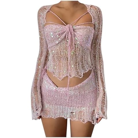 Women's Sexy Crochet Sequin Dress Set Cover